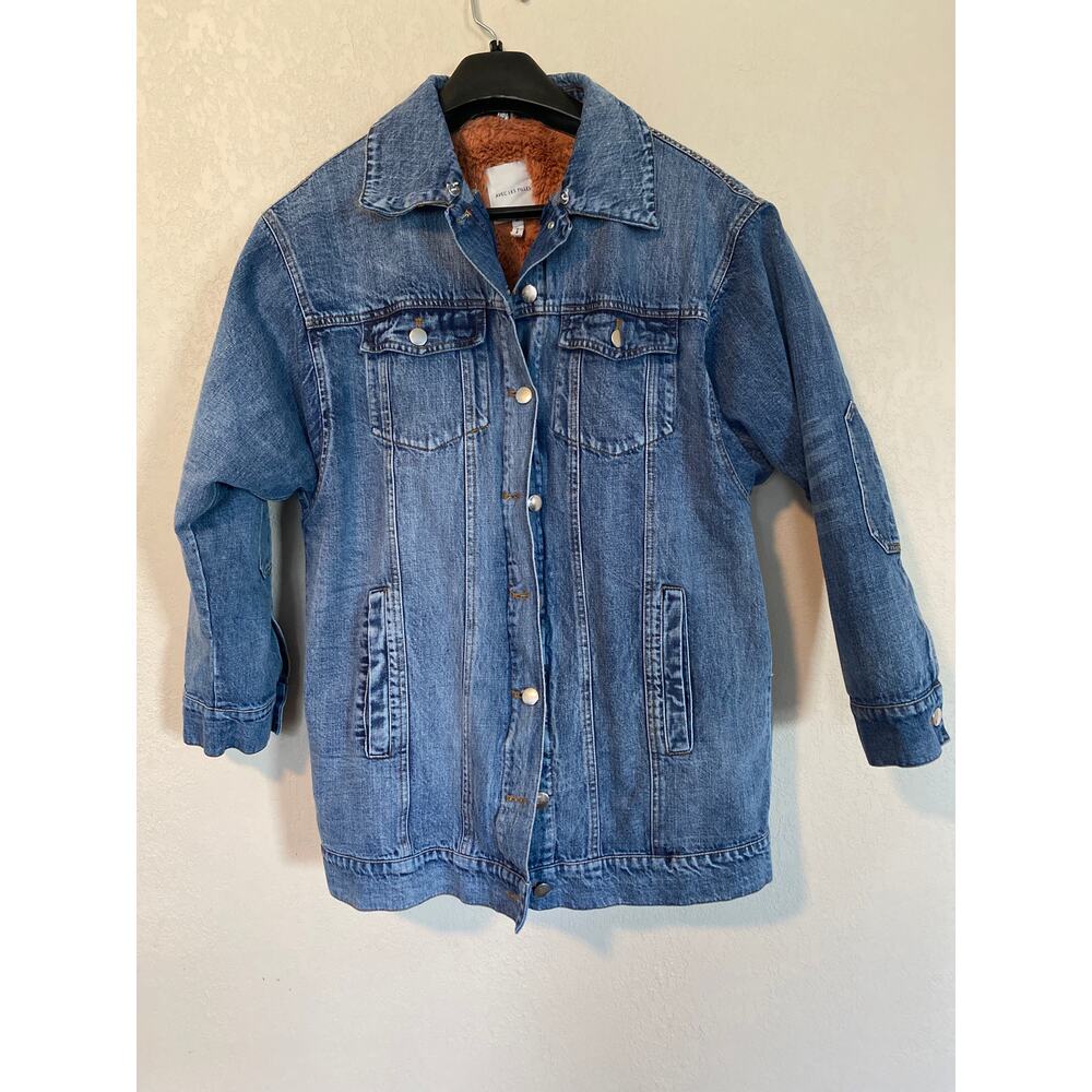 AVEC LES FILLES Women’s M Denim Trucker Jacket w/removable pink faux fur
